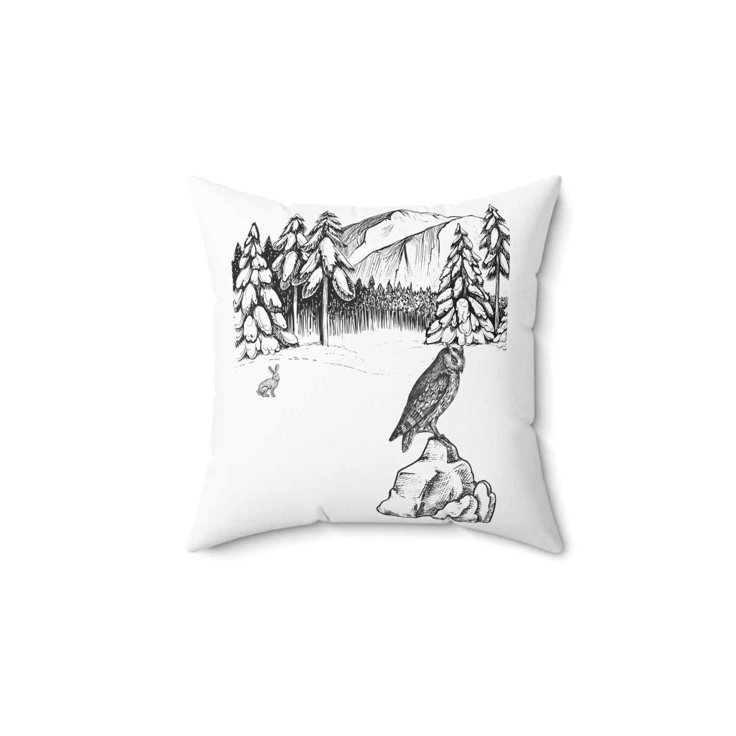 Owl and woods - Spun Polyester Square Pillow